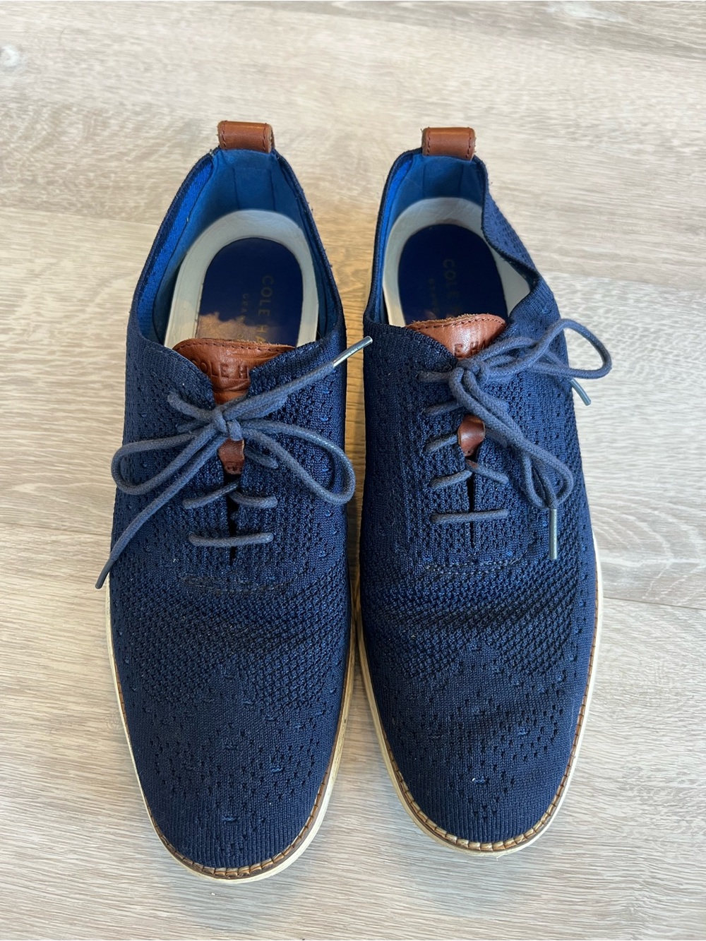 Cole Haan Navy Knit Oxfords with Brown Leather Accents